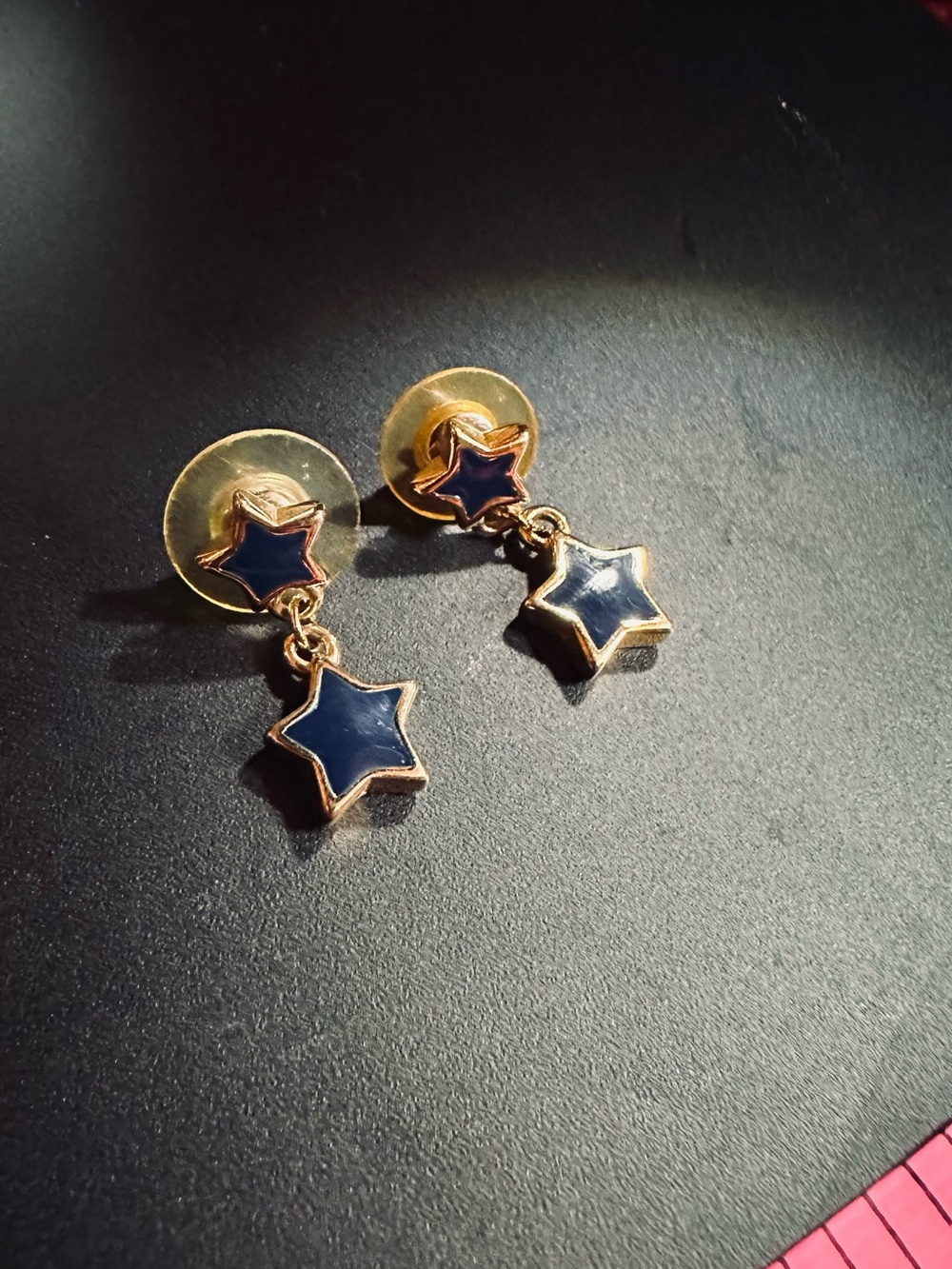 Gold-Plated Navy blue Star Drop Earrings - Women Jewelry